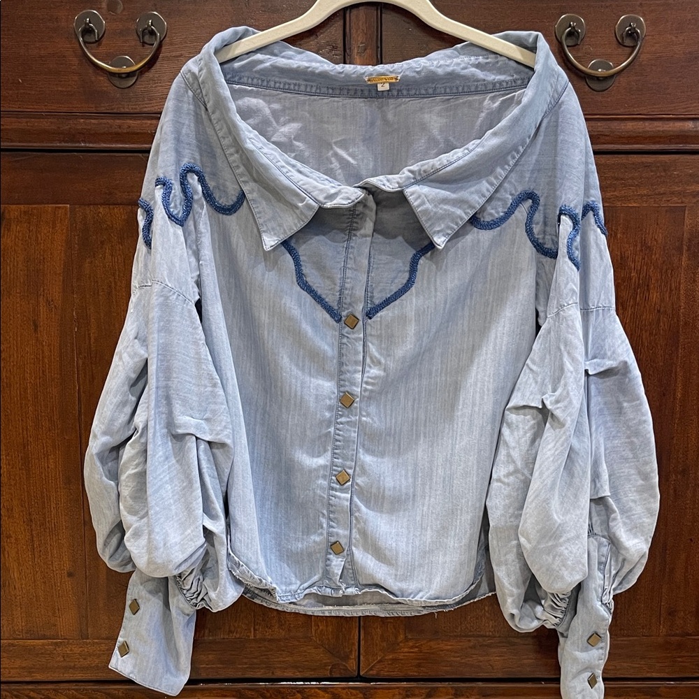 Johanna Ortiz Sky Blue Denim Blouse